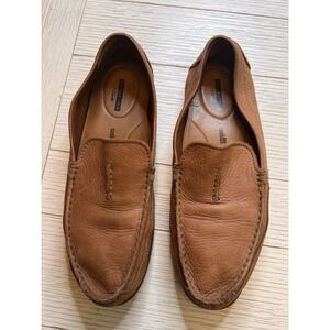 Clark's Men Soft Cushion Carmel‎ Brown Leather Slip On Driving Shoes. Sz 10.5M